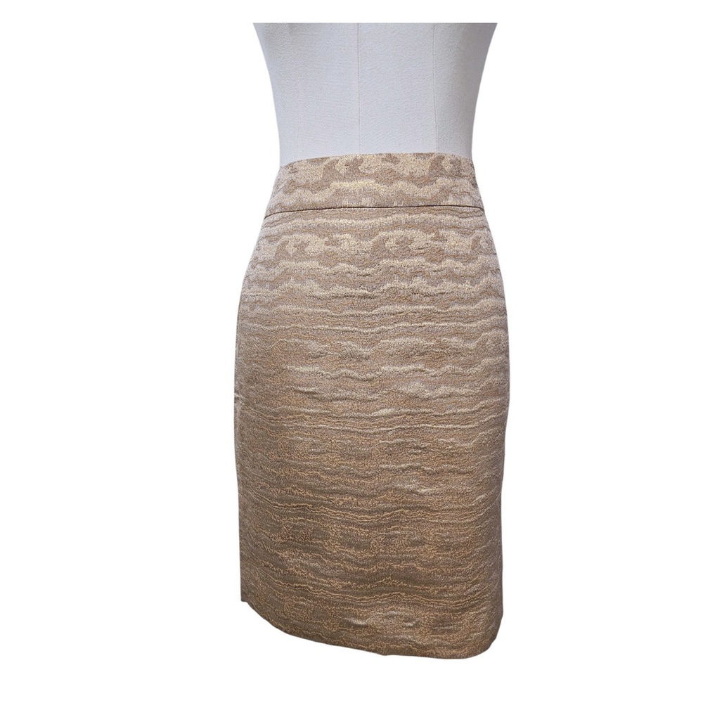J.Crew Collection Gold Metallic Brocade Pencil Skirt Silk Blend Size 8
